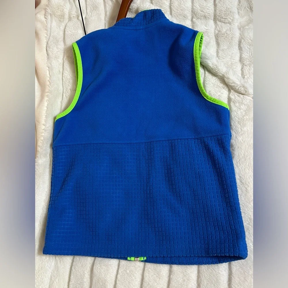 Lands End Kids S 6/7 Fleece Bright Blue Green Full Zip Hiking Camp Spring Vest
